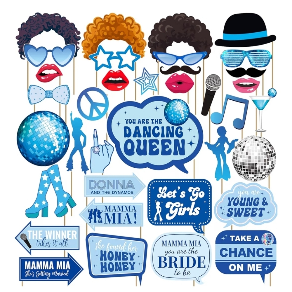 Blue Disco Party Photo Booth Props - Dancing Queen Set - Picture 1 of 3